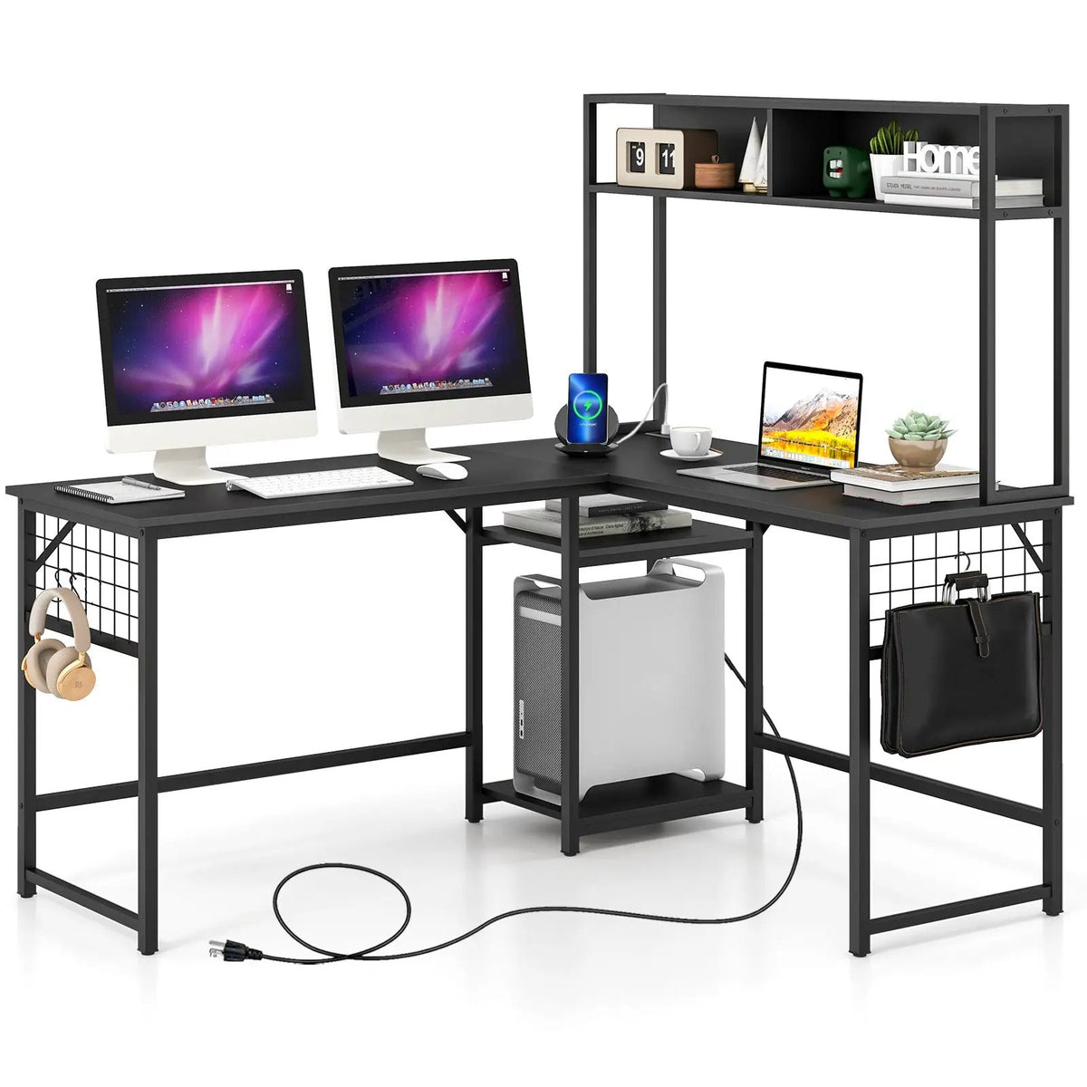 L-shaped Desk with Power Outlet Hutch, photo 3 of 9