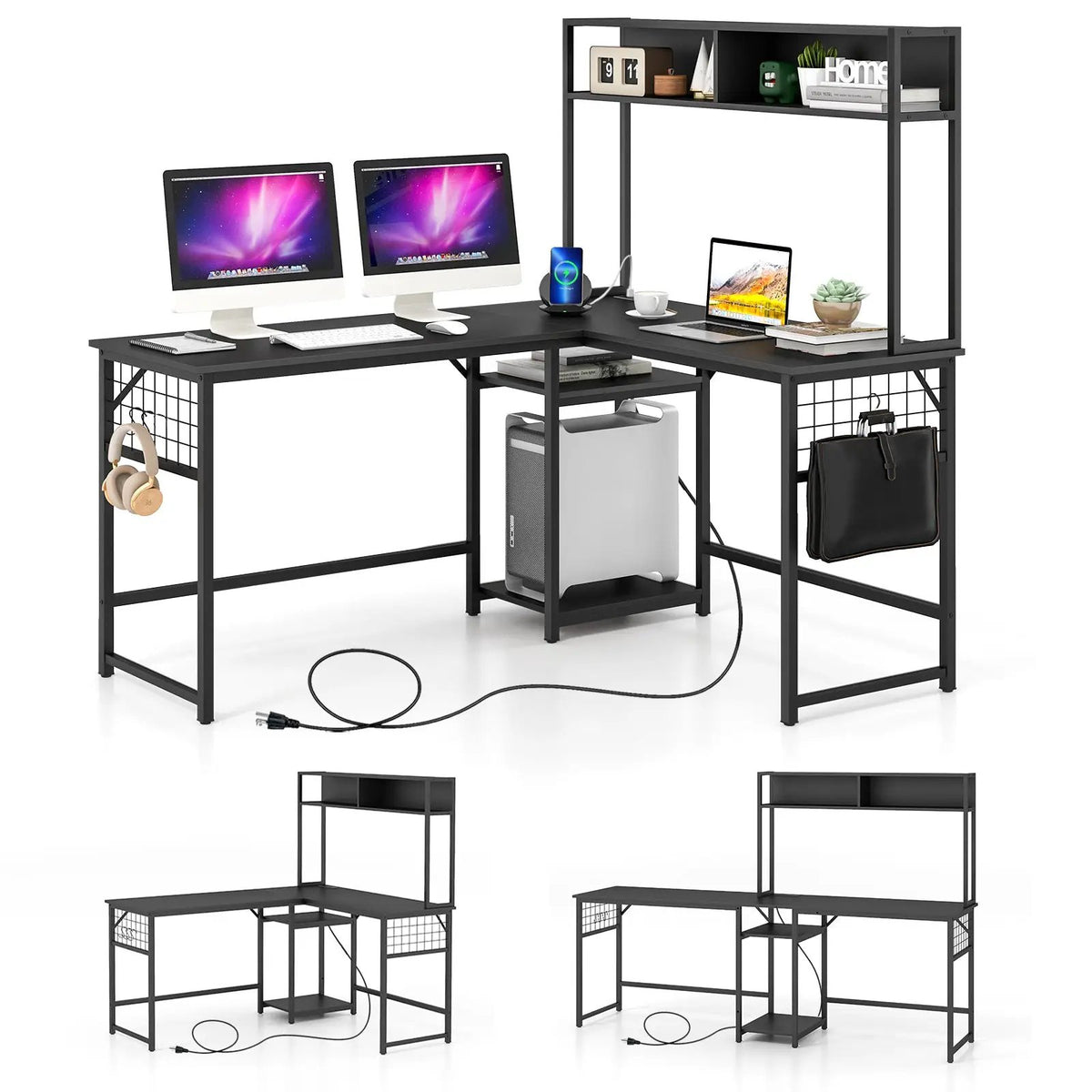 L-shaped Desk with Power Outlet Hutch, photo 4 of 9