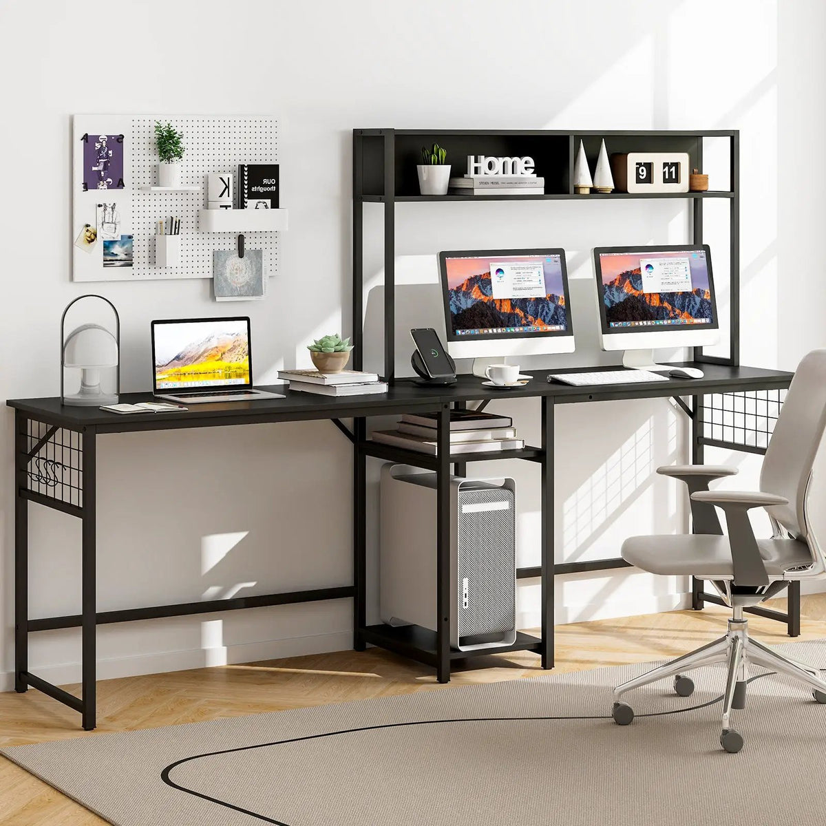 L-shaped Desk with Power Outlet Hutch, photo 6 of 9