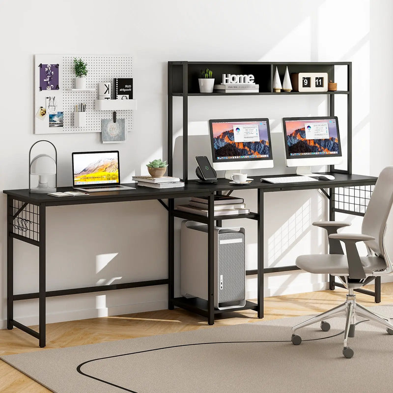 L-shaped Desk with Power Outlet Hutch by DirectDeals