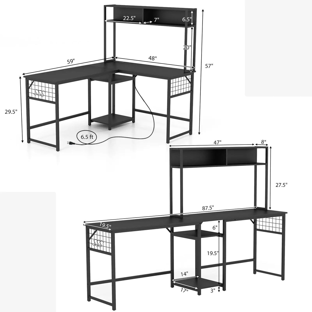 L-shaped Desk with Power Outlet Hutch, photo 5 of 9