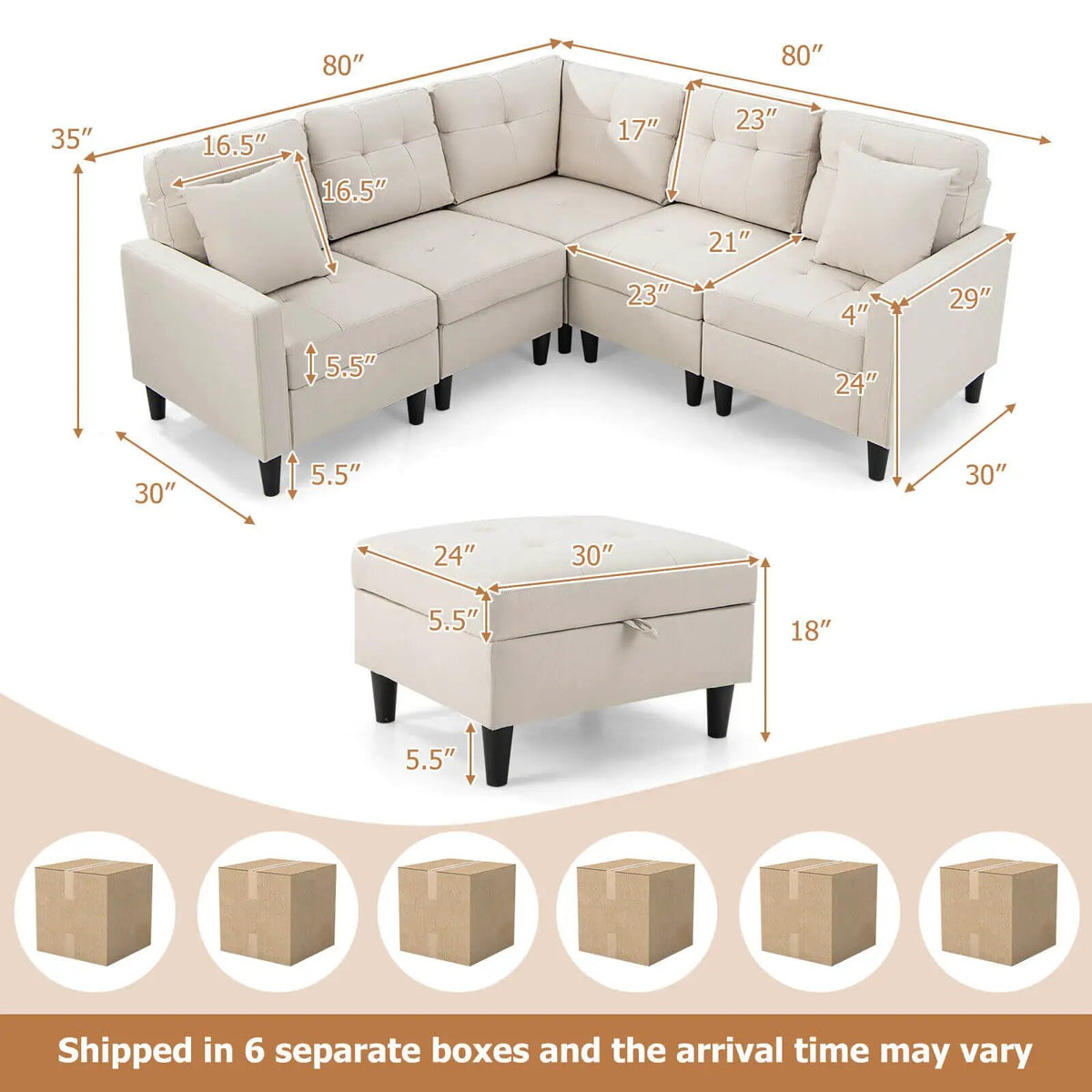 L-shaped Sectional Corner Sofa Set with Storage Ottoman, photo 8 of 16