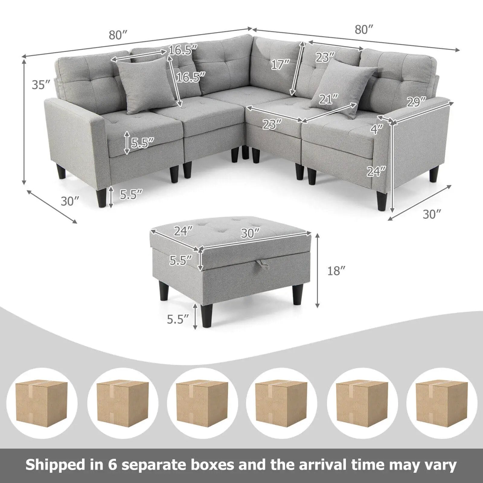 L-shaped Sectional Corner Sofa Set with Storage Ottoman by DirectDeals