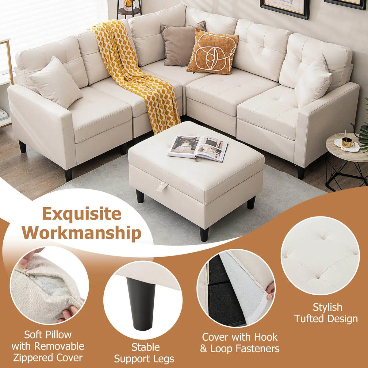 L-shaped Sectional Corner Sofa Set with Storage Ottoman, photo 10 of 16