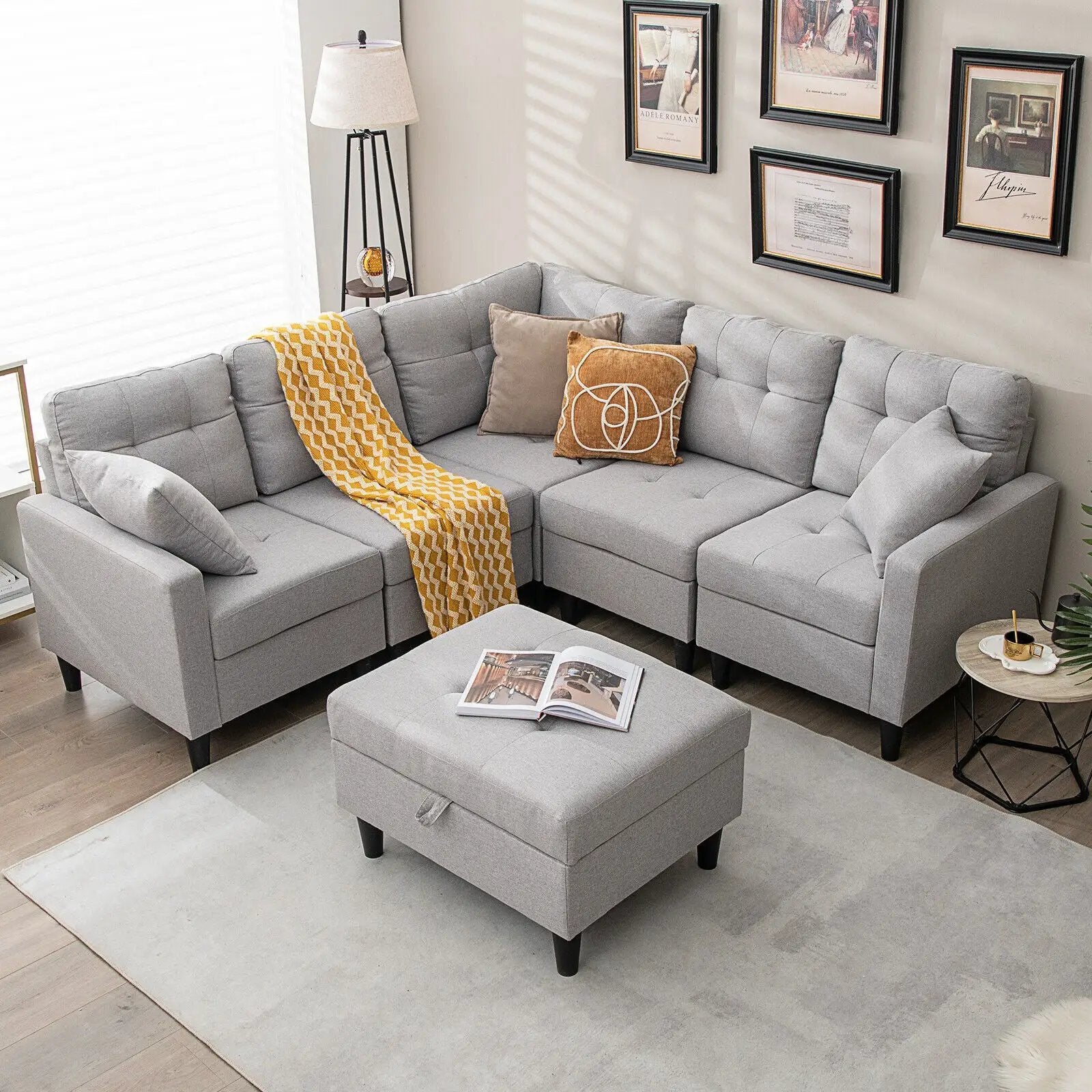 L-shaped Sectional Corner Sofa Set with Storage Ottoman by DirectDeals