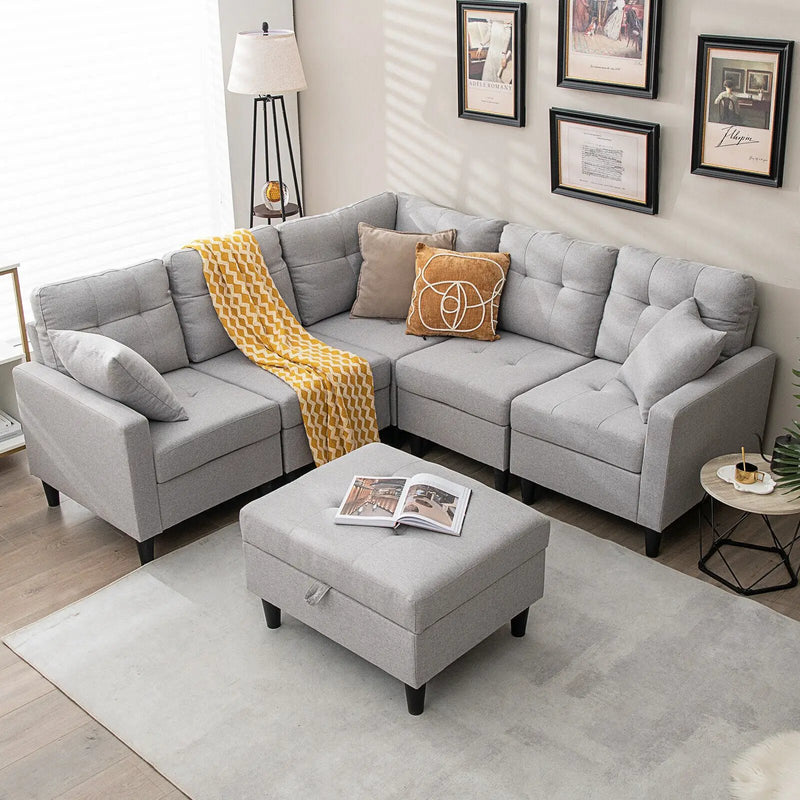 L-shaped Sectional Corner Sofa Set with Storage Ottoman by DirectDeals