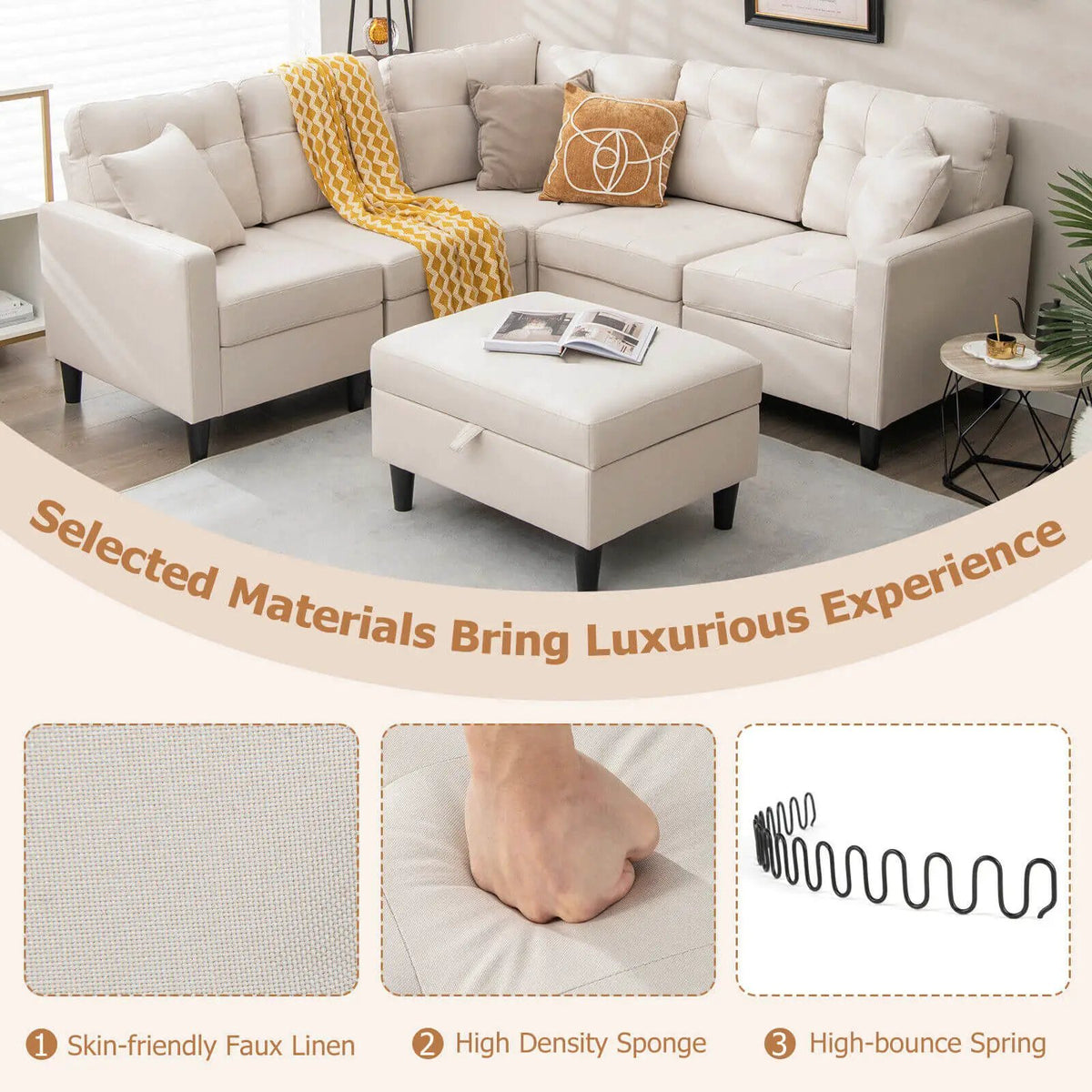 L-shaped Sectional Corner Sofa Set with Storage Ottoman, photo 4 of 16