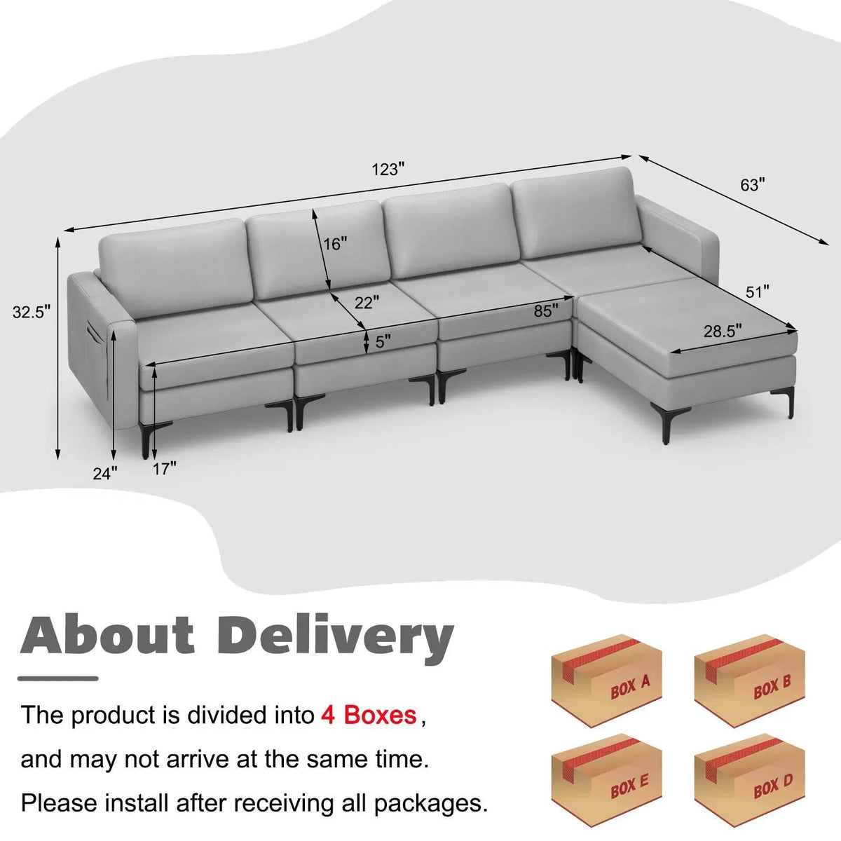 Modular L-shaped Sectional Sofa with Reversible Ottoman and 2 USB Ports, photo 24 of 40