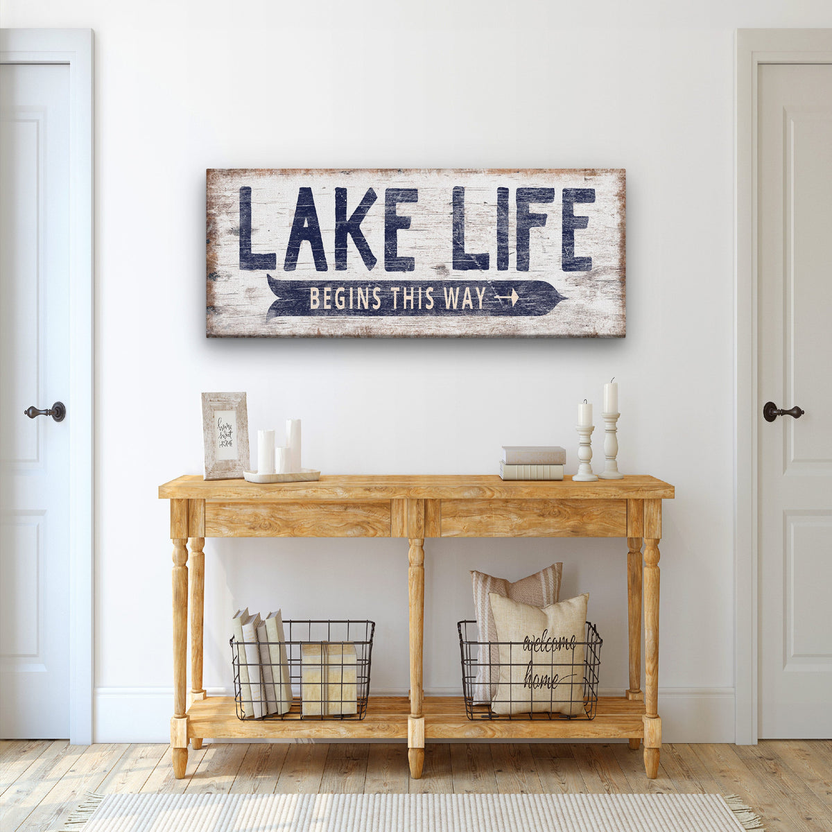 Personalized Lake Life Customizable Sign, installed in a room