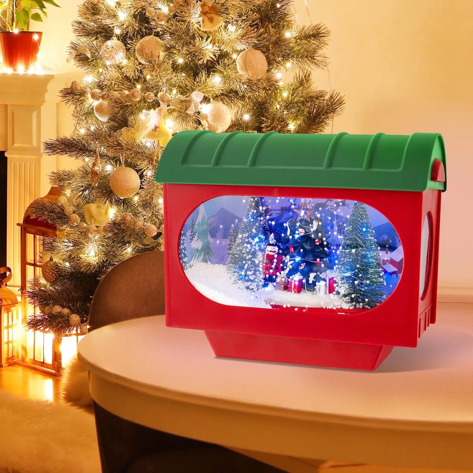 59 Inch Christmas Street Lamp with Sound-Activated Snow Globe Lantern-Red by DirectDeals