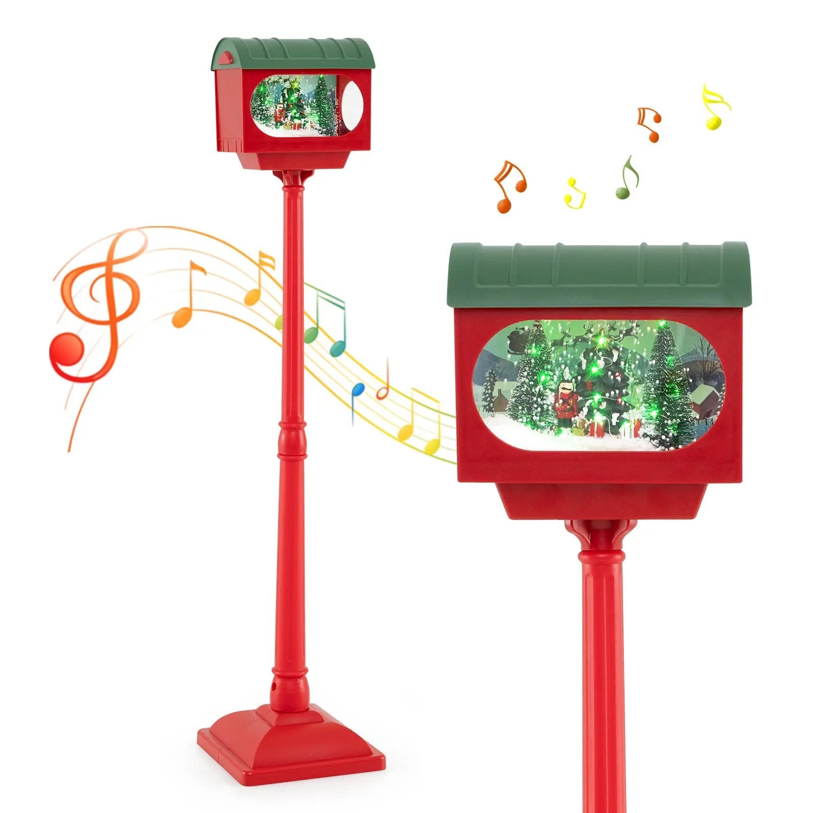 59 Inch Christmas Street Lamp with Sound-Activated Snow Globe Lantern-Red by DirectDeals
