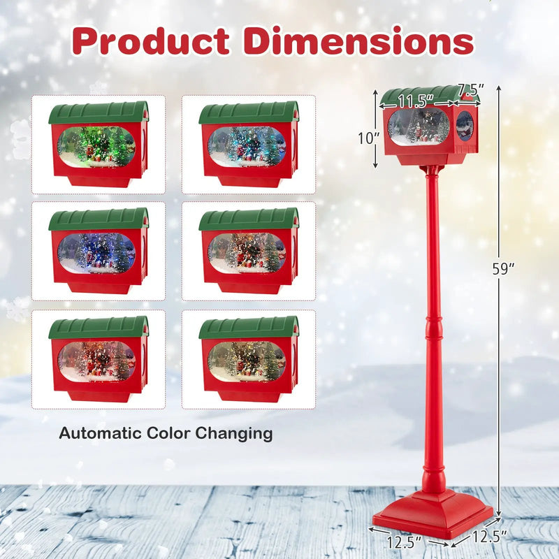 59 Inch Christmas Street Lamp with Sound-Activated Snow Globe Lantern-Red by DirectDeals