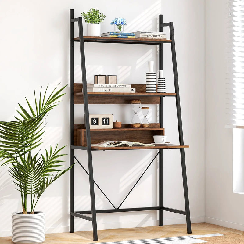 71” High Freestanding Laptop Desk with Open Shelves for Living Room Bedroom Study-Brown by DirectDeals