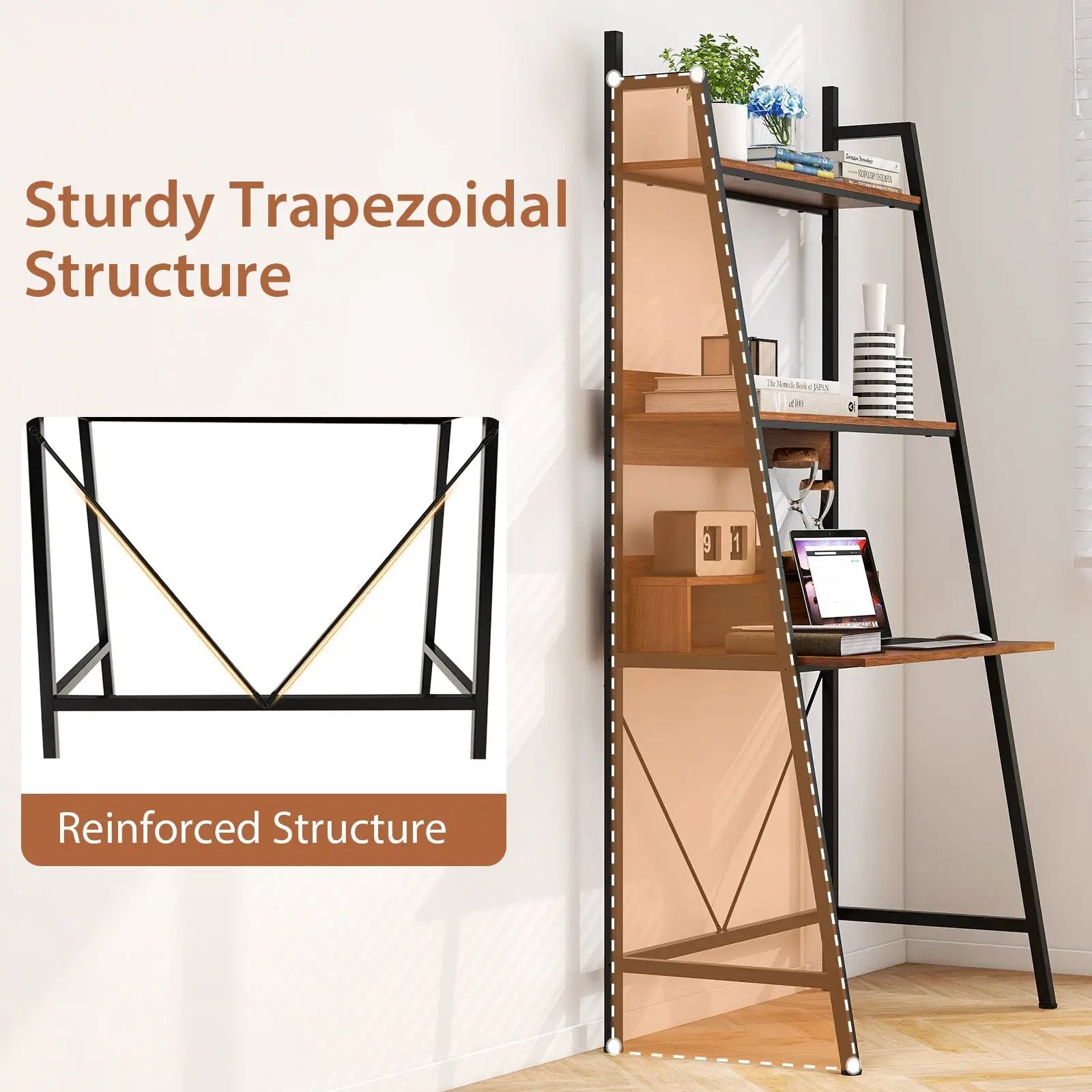 71” High Freestanding Laptop Desk with Open Shelves for Living Room Bedroom Study-Brown by DirectDeals
