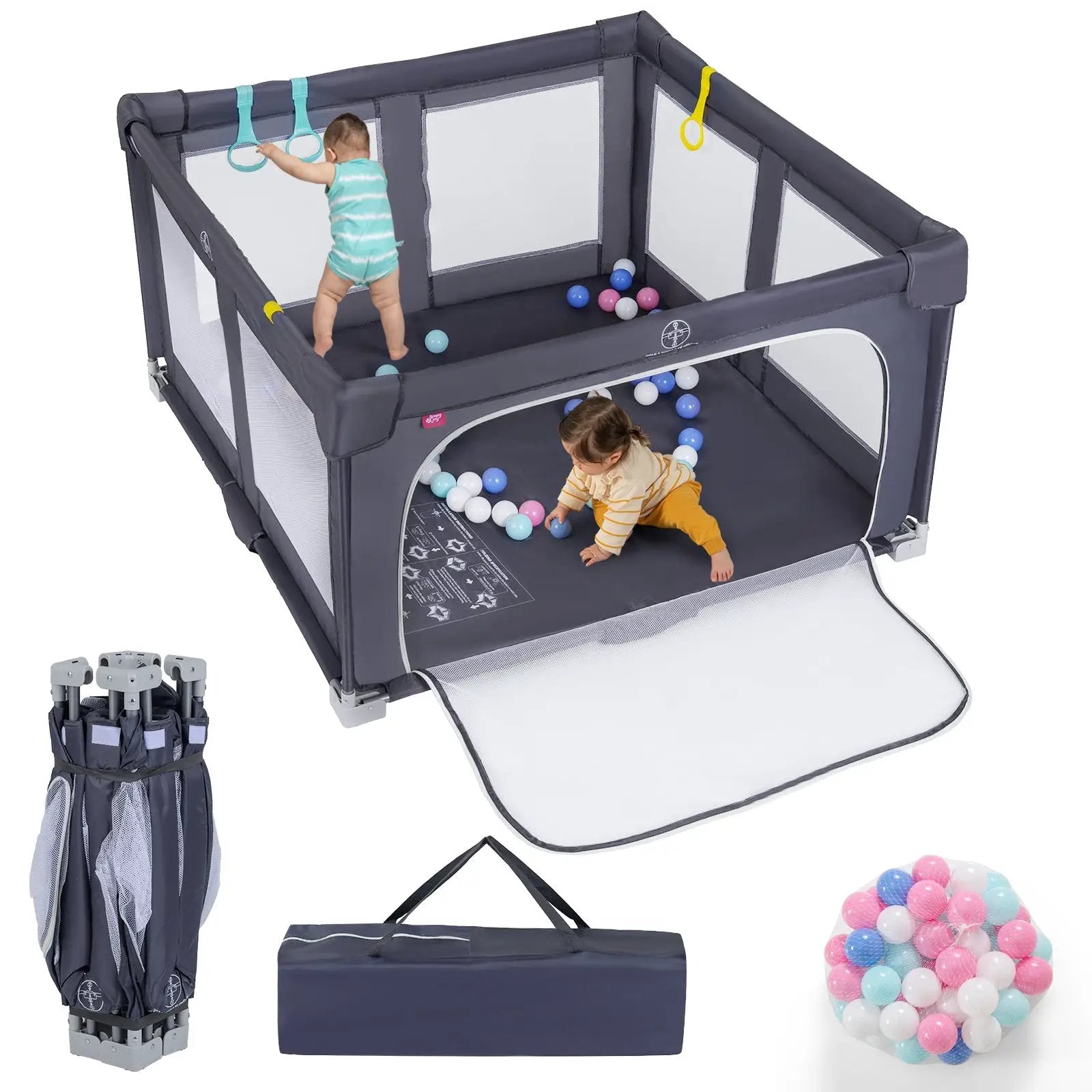 Large Baby Playpen BPA-Free Foldable Toddlers Safety Fence Play Yard-Dark Grey by DirectDeals