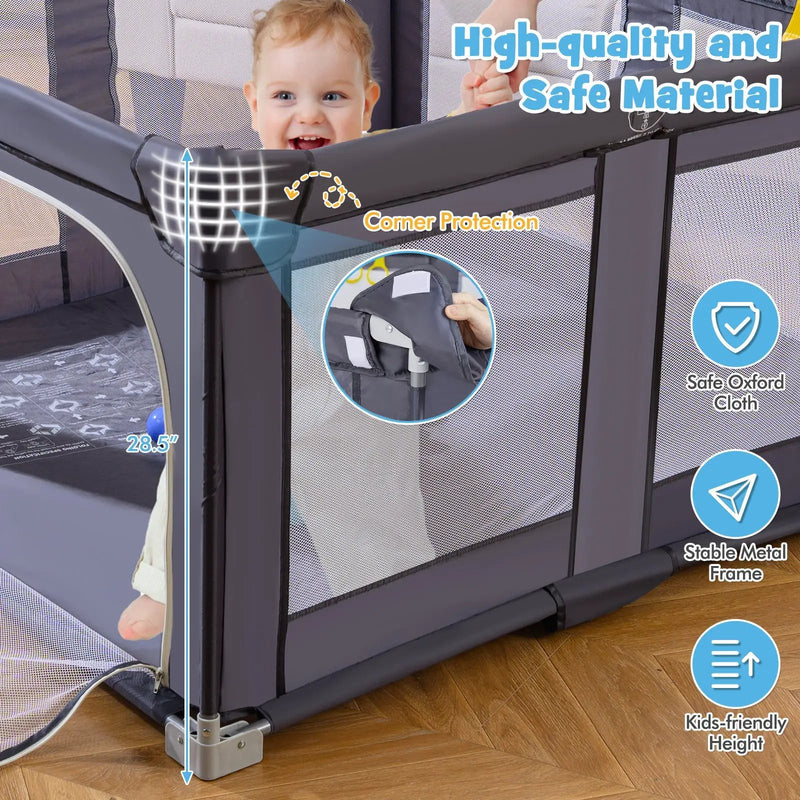 Large Baby Playpen BPA-Free Foldable Toddlers Safety Fence Play Yard-Dark Grey by DirectDeals