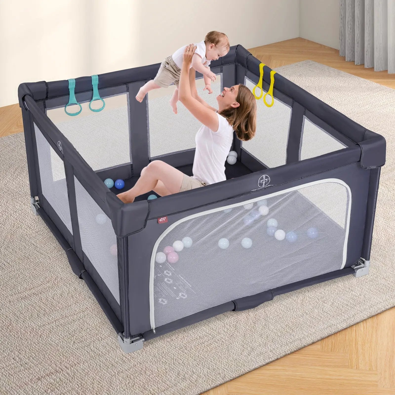 Large Baby Playpen BPA-Free Foldable Toddlers Safety Fence Play Yard-Dark Grey by DirectDeals