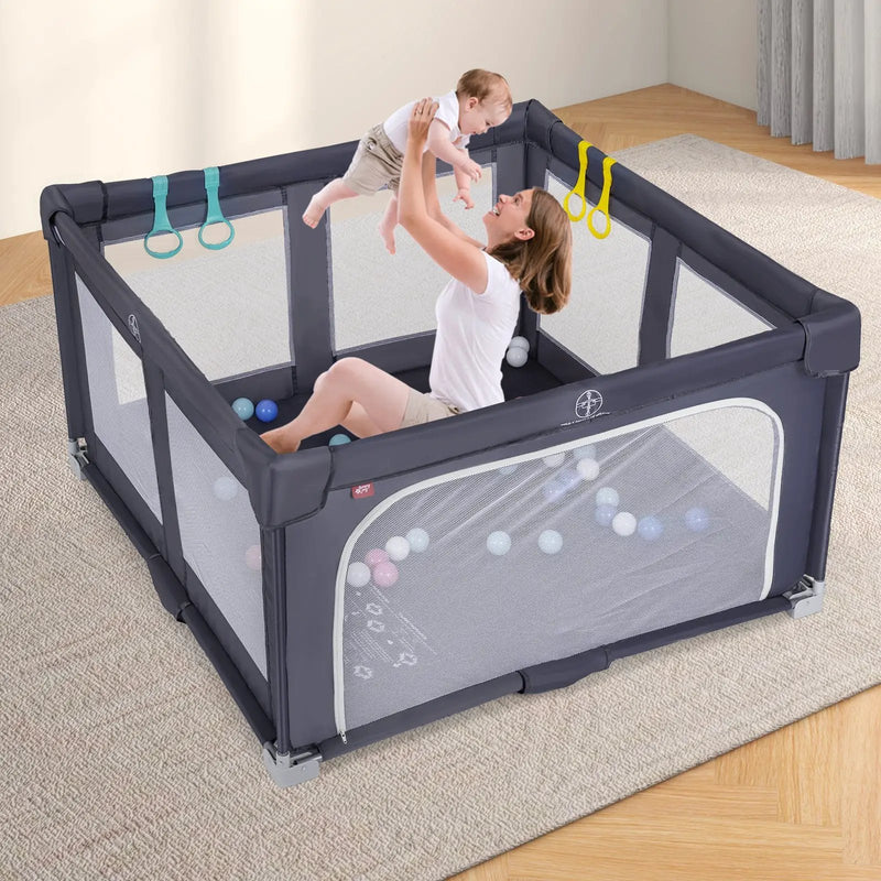 Large Baby Playpen BPA-Free Foldable Toddlers Safety Fence Play Yard-Dark Grey by DirectDeals
