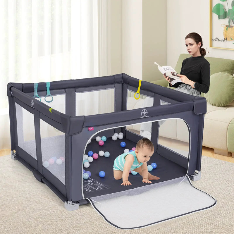 Large Baby Playpen BPA-Free Foldable Toddlers Safety Fence Play Yard-Dark Grey by DirectDeals