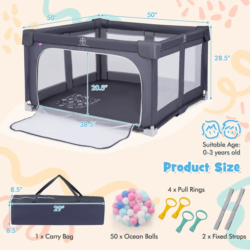 Large Baby Playpen BPA-Free Foldable Toddlers Safety Fence Play Yard-Dark Grey by DirectDeals