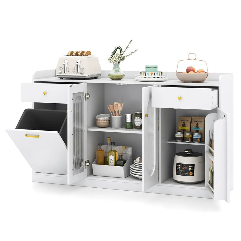Large Buffet Cabinet Hidden Tilt Out Trash Can Cabinet with 2 Glass Doors by DirectDeals