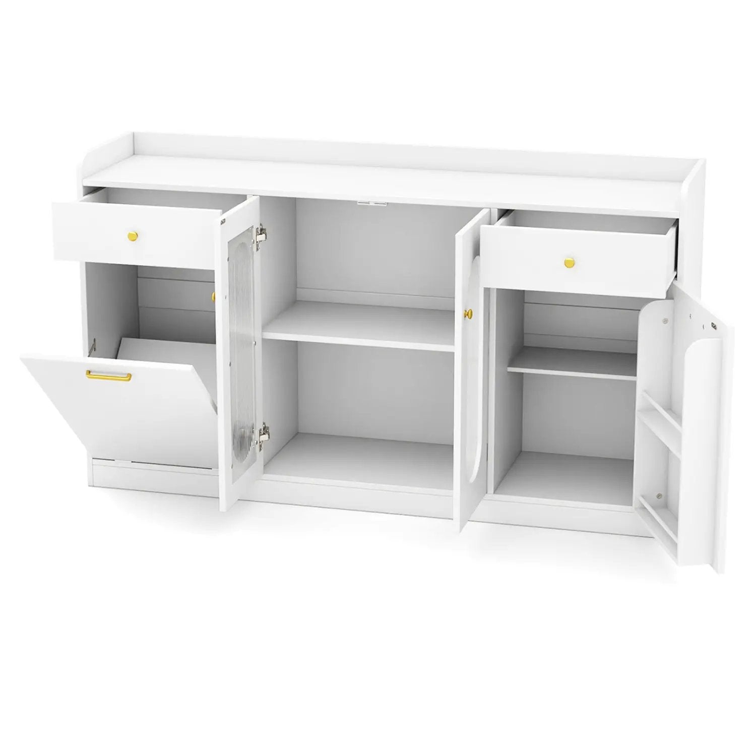 Large Buffet Cabinet Hidden Tilt Out Trash Can Cabinet with 2 Glass Doors by DirectDeals
