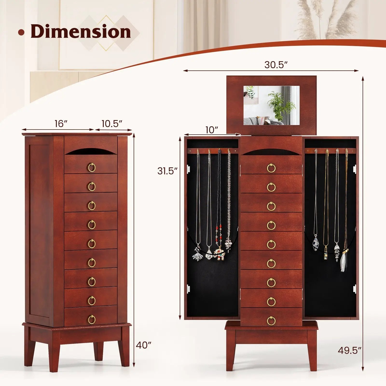 Large Capacity Jewelry Storage Cabinet with 9 Drawers by DirectDeals
