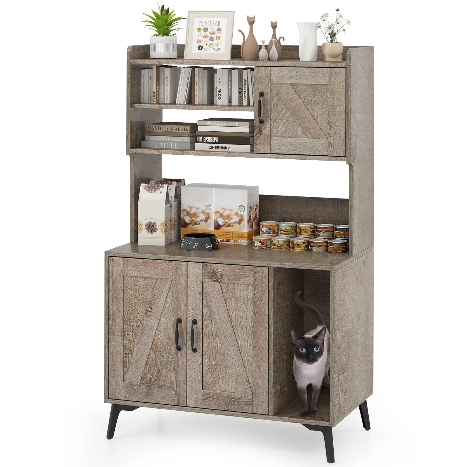 Large Cat Litter Box Enclosure with Display Storage Shelves by DirectDeals