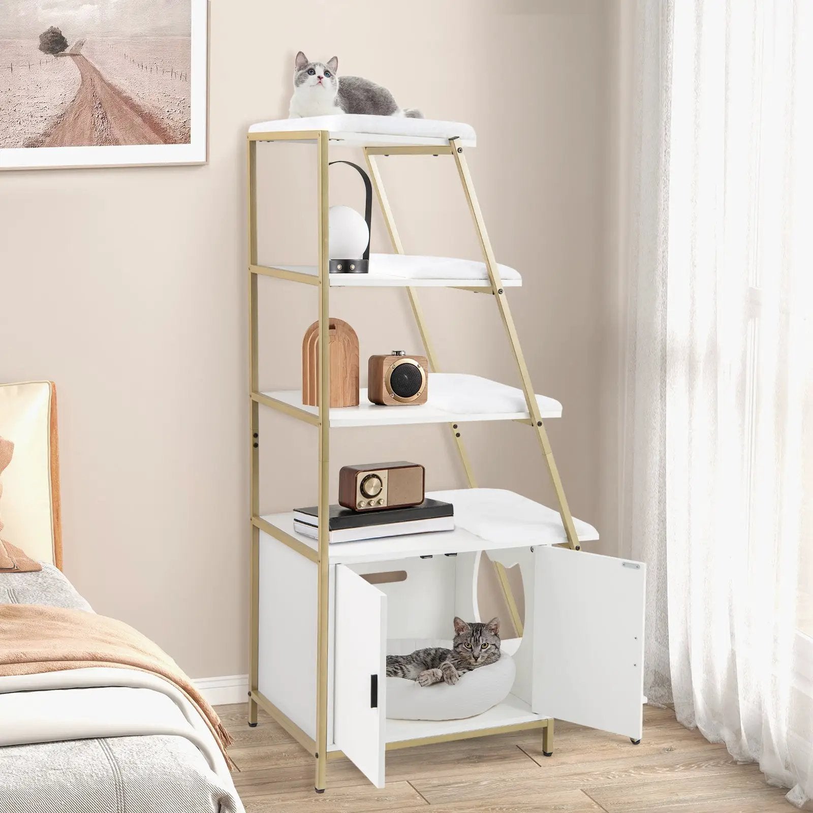 Large Cat Litter Box Enclosure with Storage and Ladder Shelf by DirectDeals