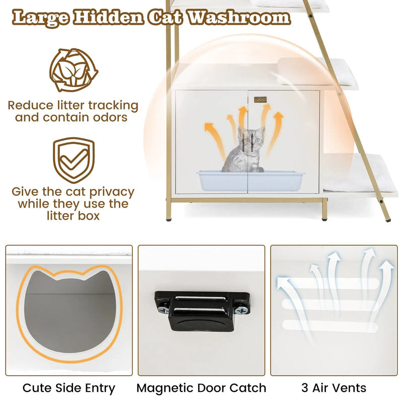 Large Cat Litter Box Enclosure with Storage and Ladder Shelf by DirectDeals