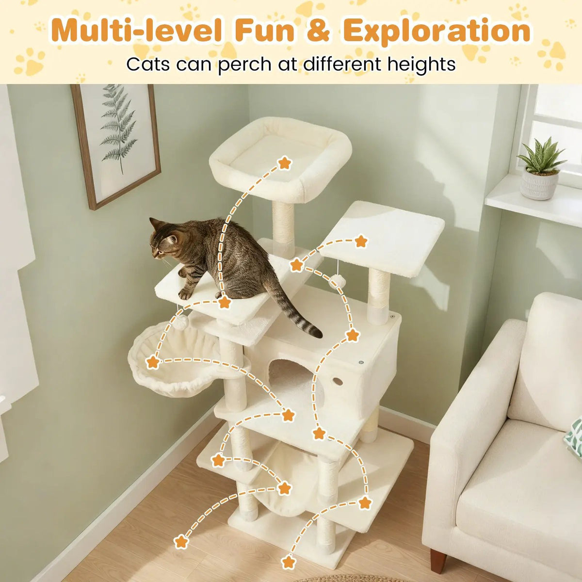 Large Cat Tree for Indoor Cats 63" Tall Cat Tower, photo 17 of 24