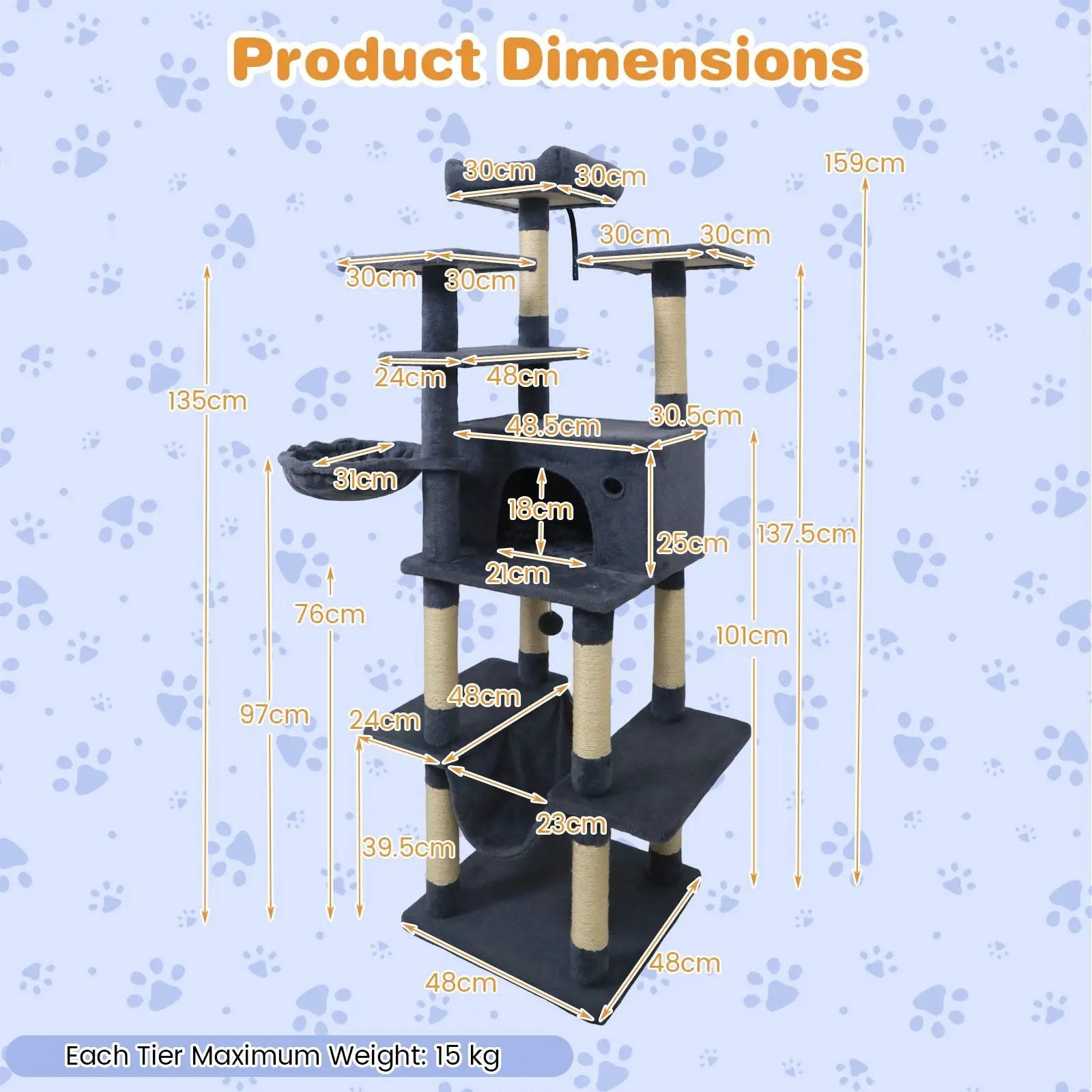 Large Cat Tree for Indoor Cats 63" Tall Cat Tower by DirectDeals