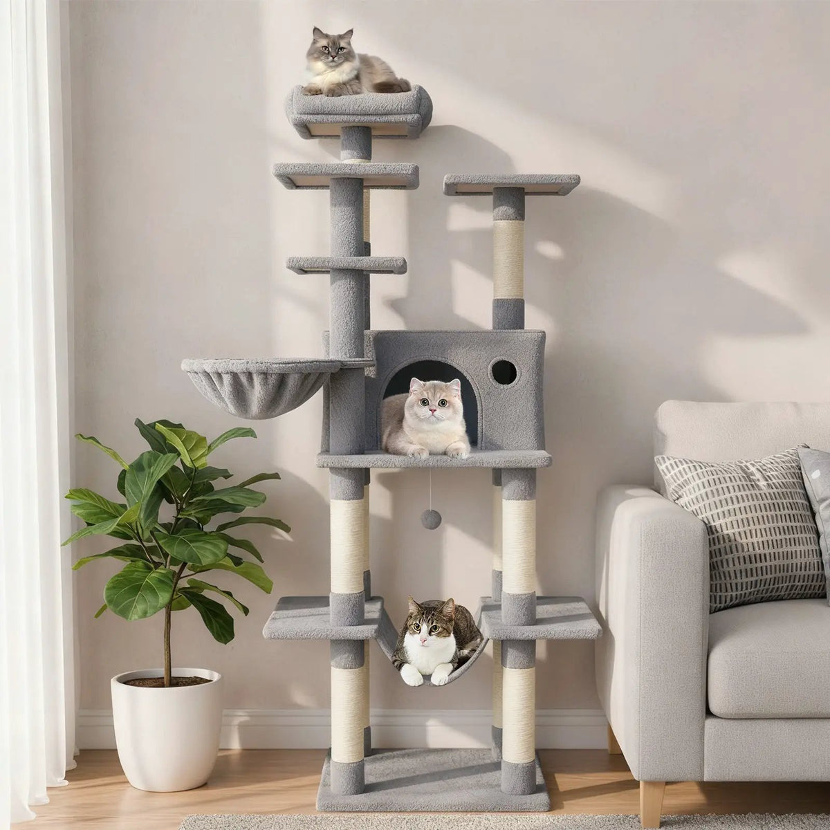 Large Cat Tree for Indoor Cats 63" Tall Cat Tower, photo 2 of 24
