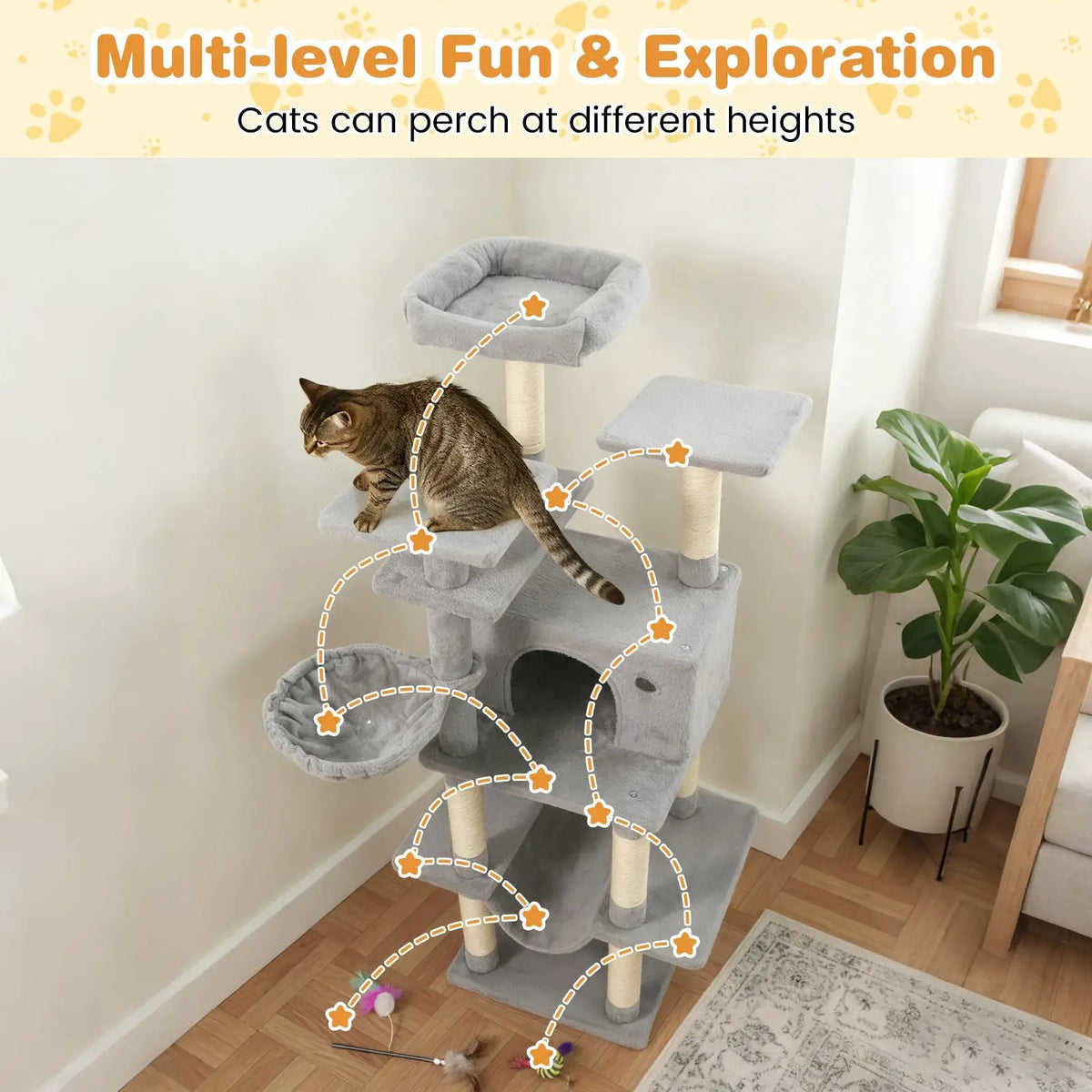 Large Cat Tree for Indoor Cats 63" Tall Cat Tower, photo 16 of 24
