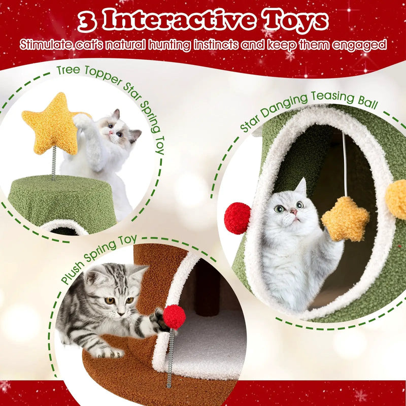 Large Christmas Cat Tree for Indoor Cats 61 Inch Cute Cat Tower with 4 Condos-Green by DirectDeals