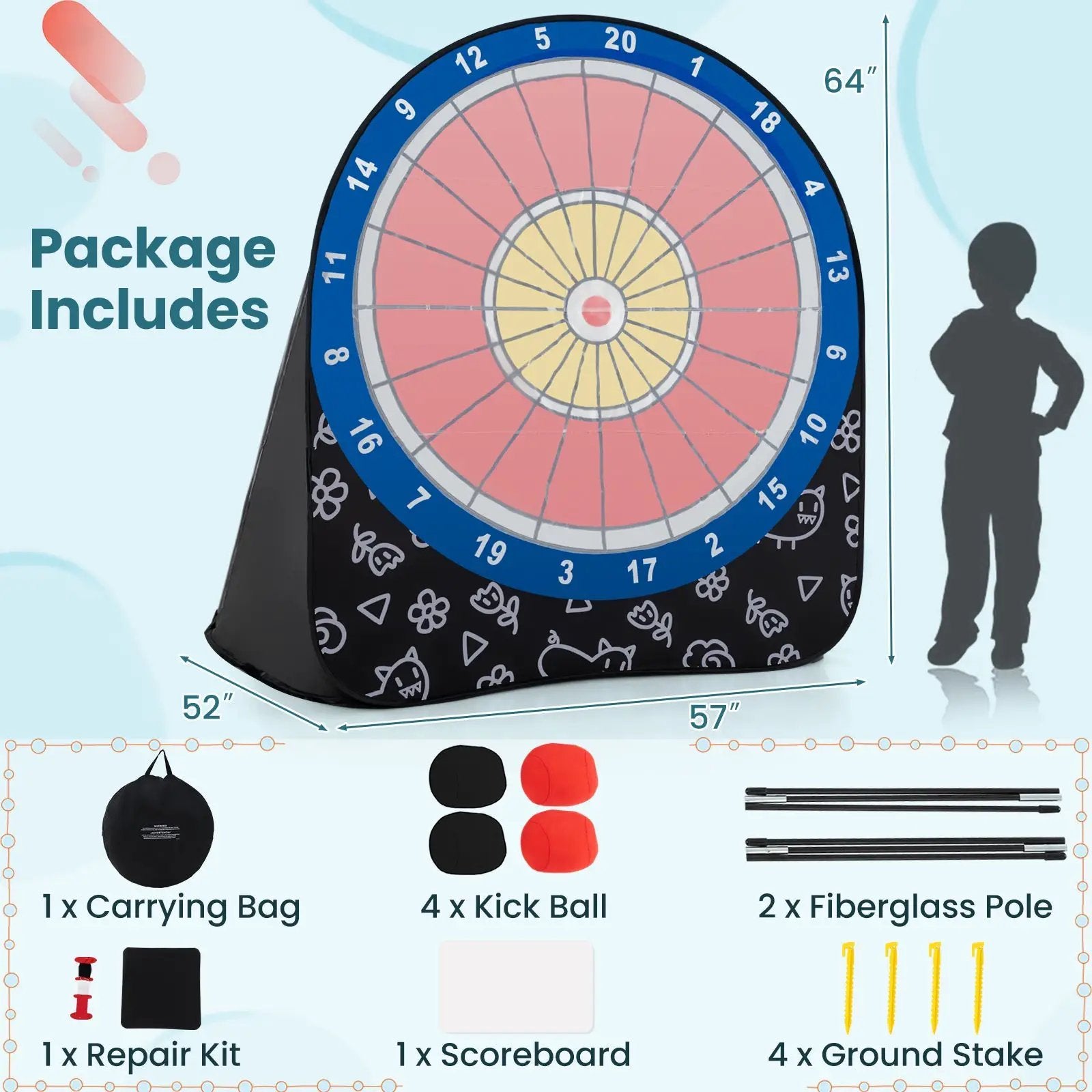 Large Dart Board for Kids with 4 Kick Balls by DirectDeals