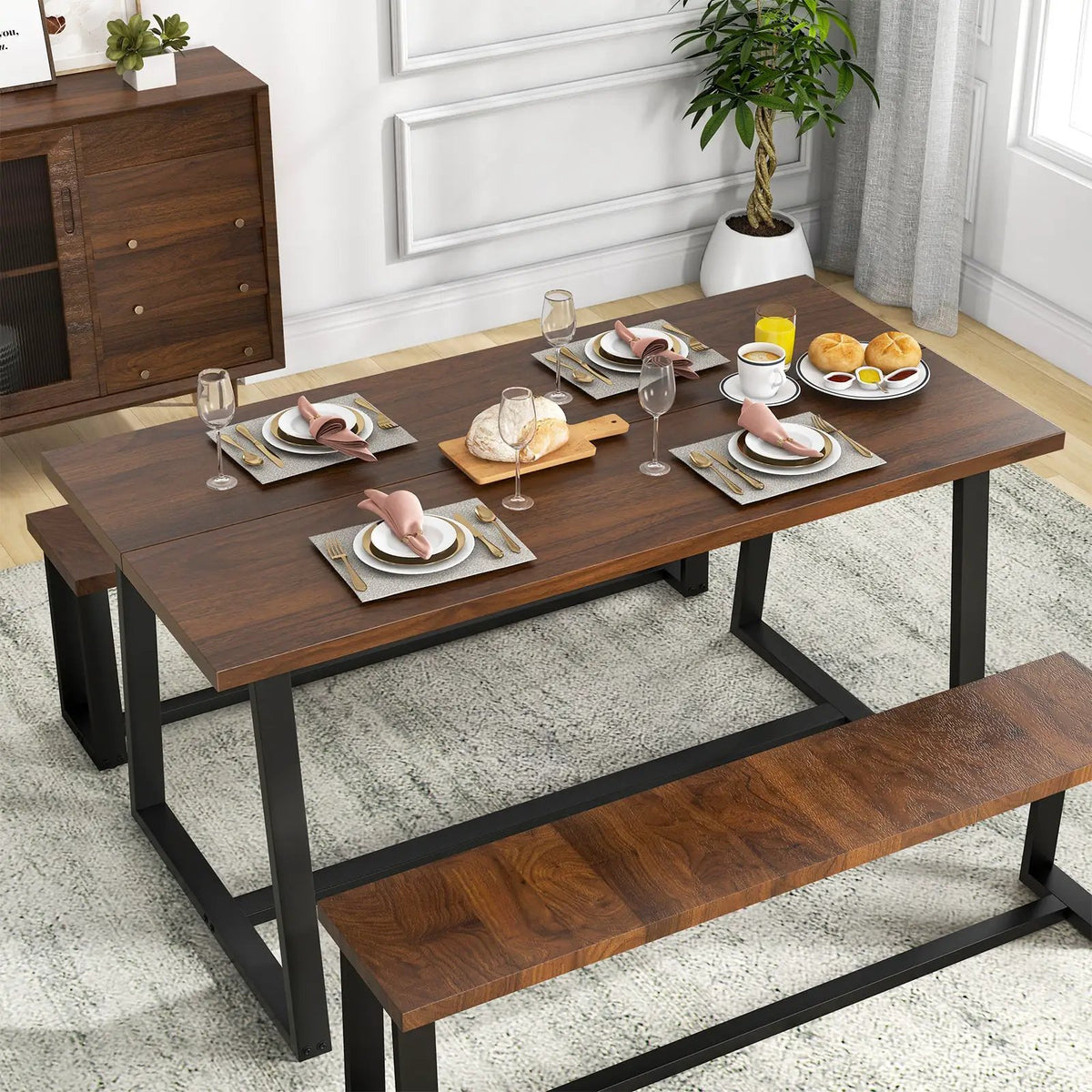 Large Dining Table with Heavy-duty Metal Frame and Anti-slip Foot Pads, photo 2 of 9