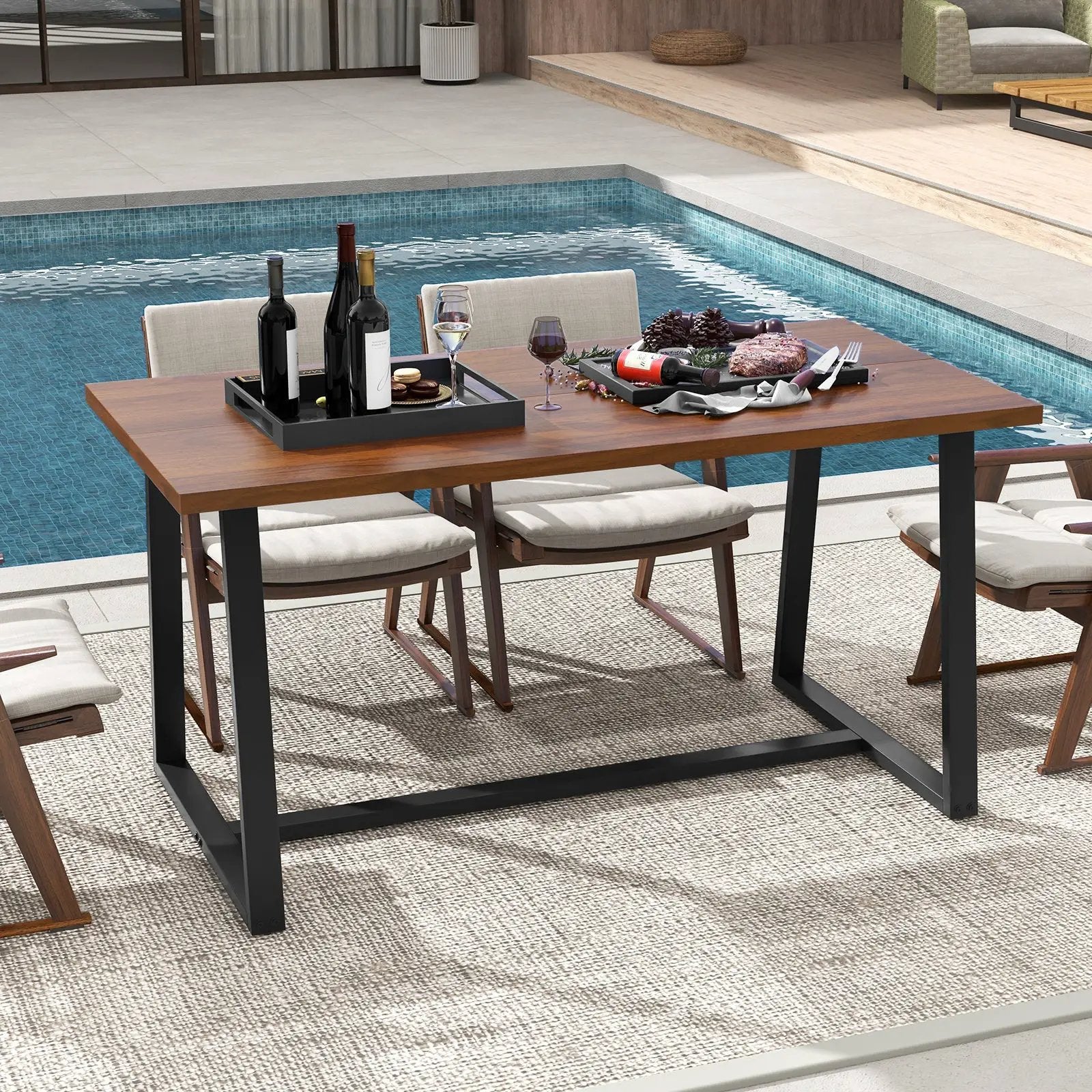 Large Dining Table with Heavy-duty Metal Frame and Anti-slip Foot Pads by DirectDeals