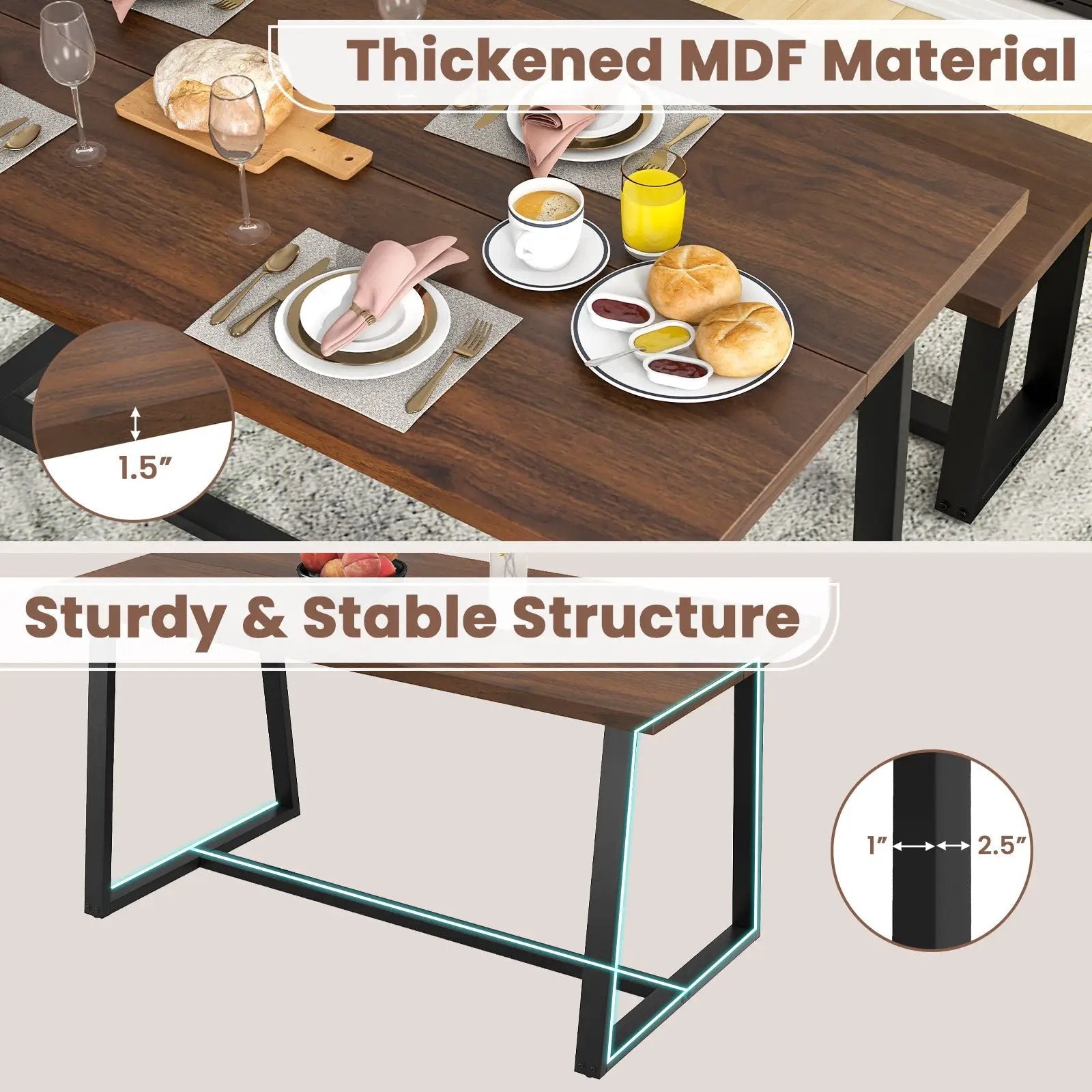 Large Dining Table with Heavy-duty Metal Frame and Anti-slip Foot Pads by DirectDeals