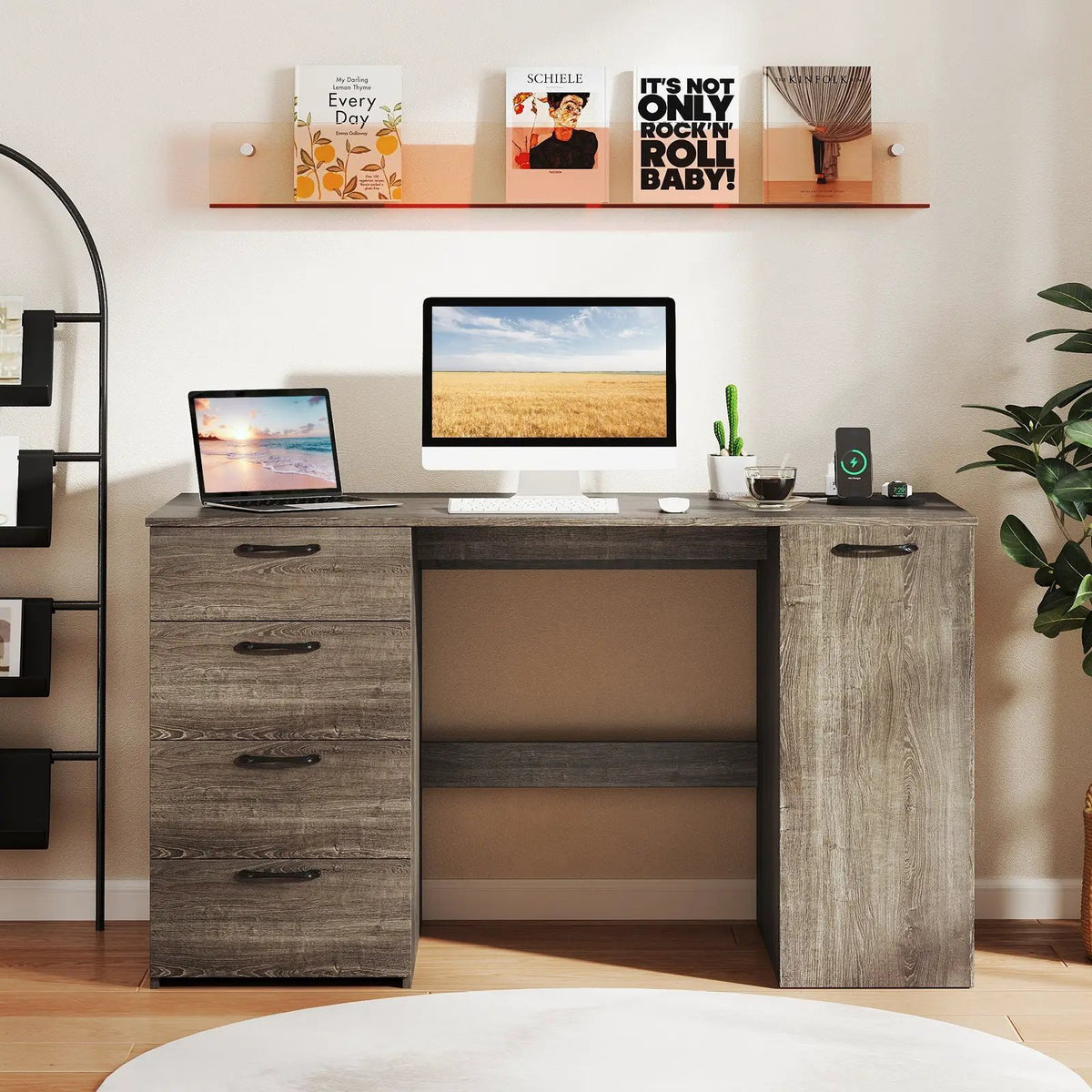 53 Inches Computer Desk with Power Outlets and 4 Storage Drawers, photo 2 of 9