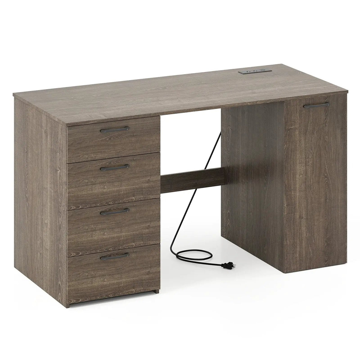 53 Inches Computer Desk with Power Outlets and 4 Storage Drawers, photo 3 of 9
