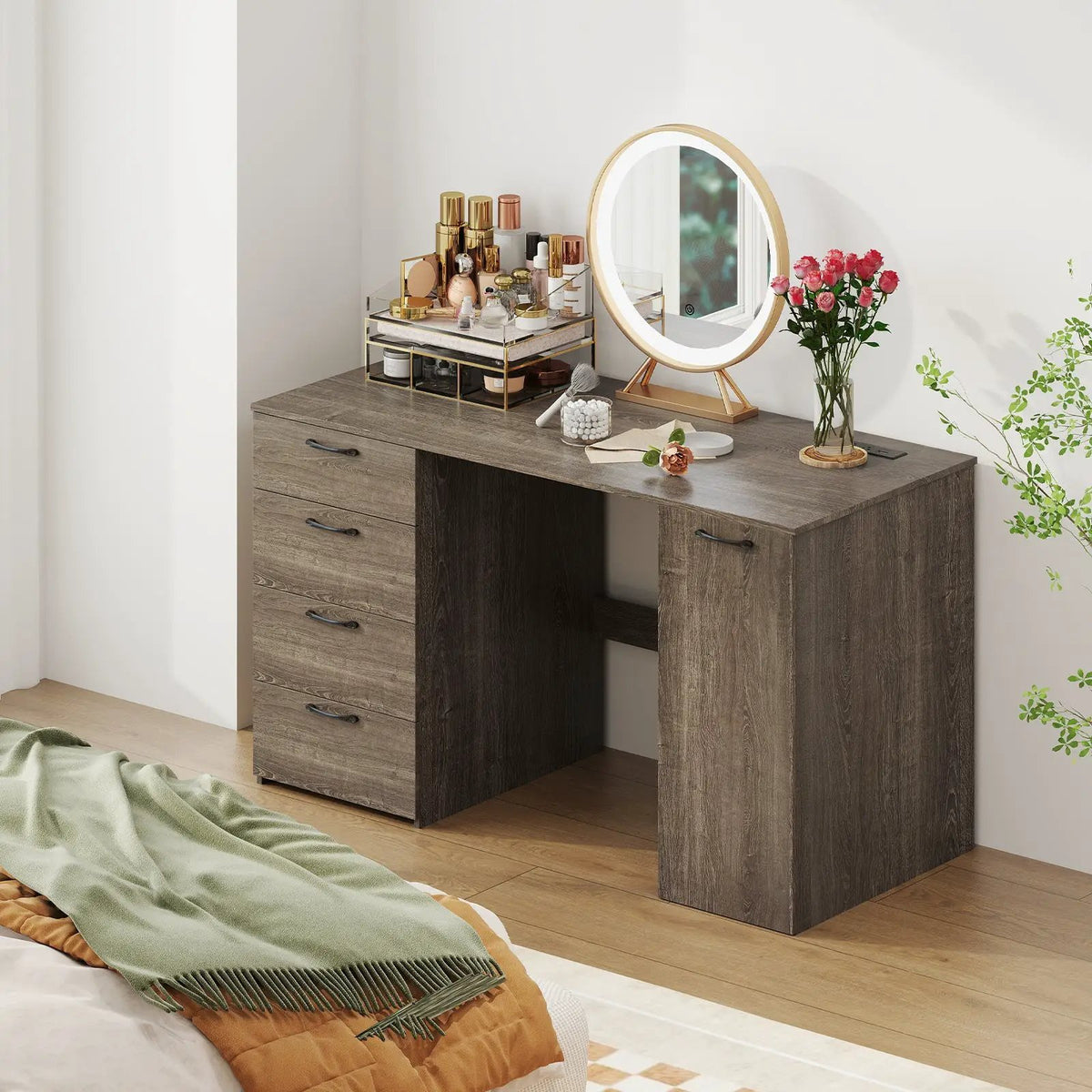 53 Inches Computer Desk with Power Outlets and 4 Storage Drawers, photo 6 of 9