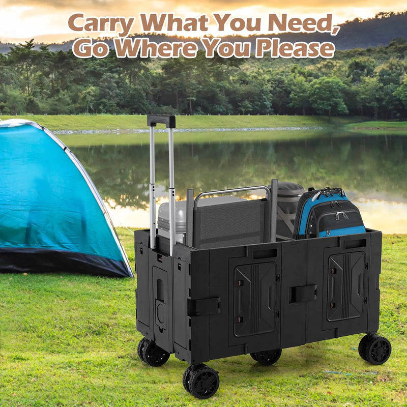 Large Foldable Utility Cart with 2-Tier Storage Crates and Telescoping Handle by DirectDeals