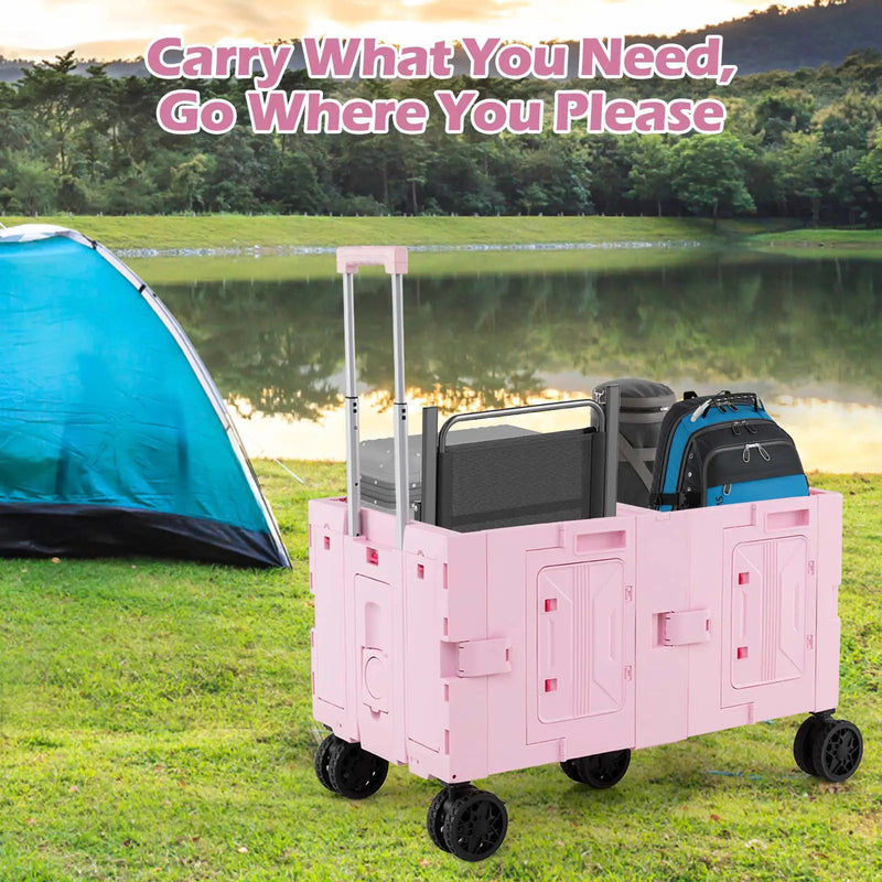 Large Foldable Utility Cart with 2-Tier Storage Crates and Telescoping Handle by DirectDeals