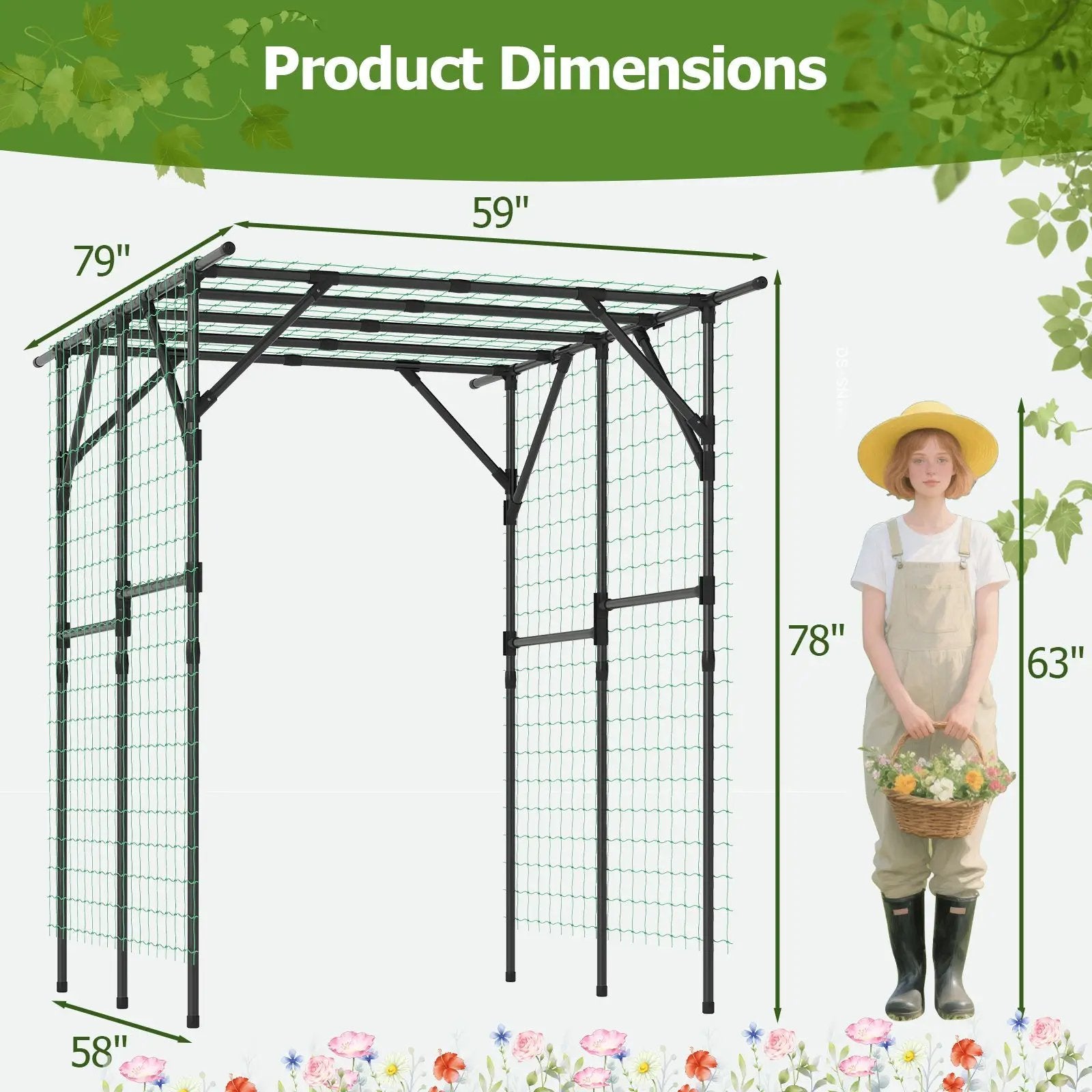 Large Garden Arch Trellis for Climbing Plants Outdoor Grape Vine Support-Black by DirectDeals