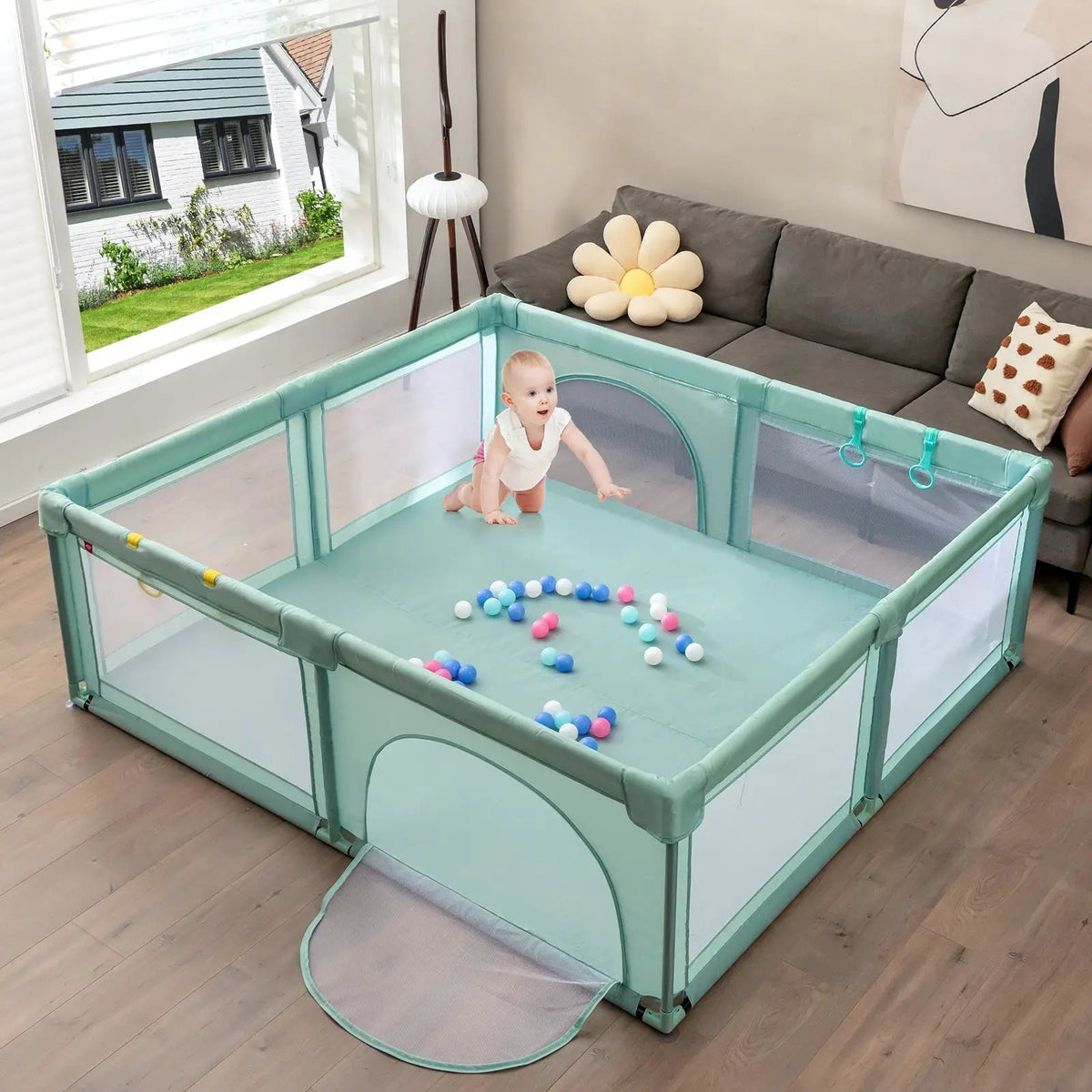 Large Infant Baby Playpen Safety Play Center Yard with 50 Ocean Balls
