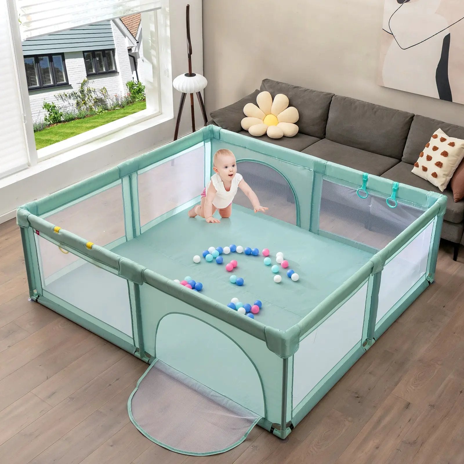 Large Infant Baby Playpen Safety Play Center Yard with 50 Ocean Balls by DirectDeals