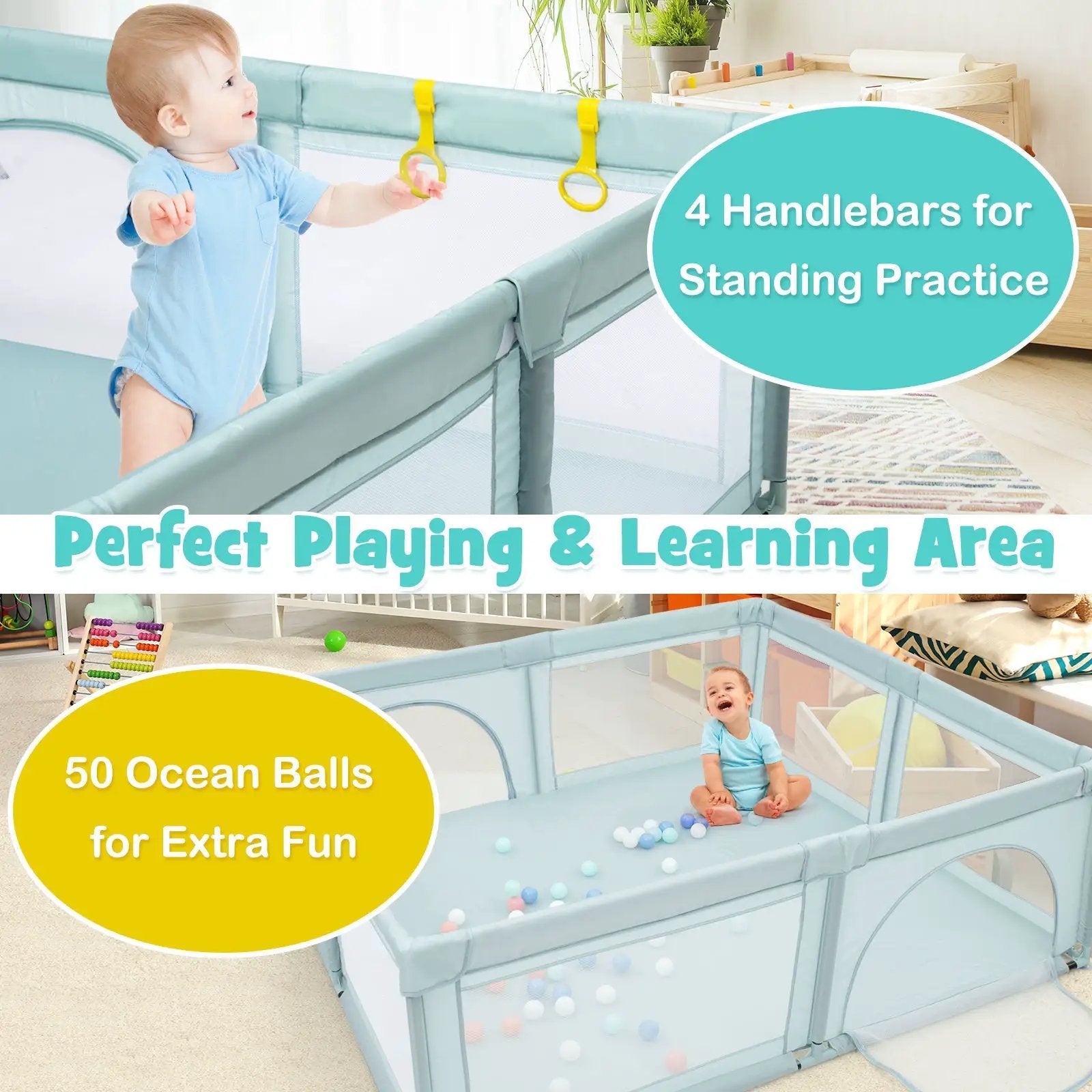 Large Infant Baby Playpen Safety Play Center Yard with 50 Ocean Balls by DirectDeals