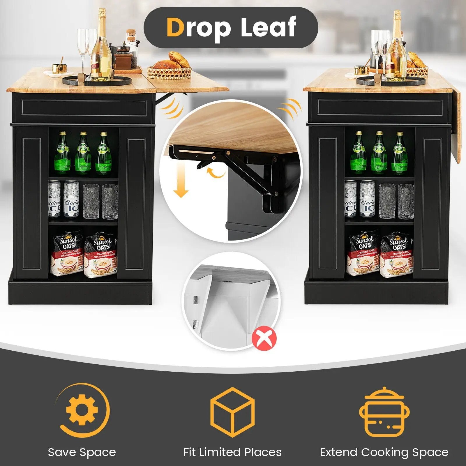 Kitchen Island with Storage and 3-Level Adjustable Shelves by DirectDeals