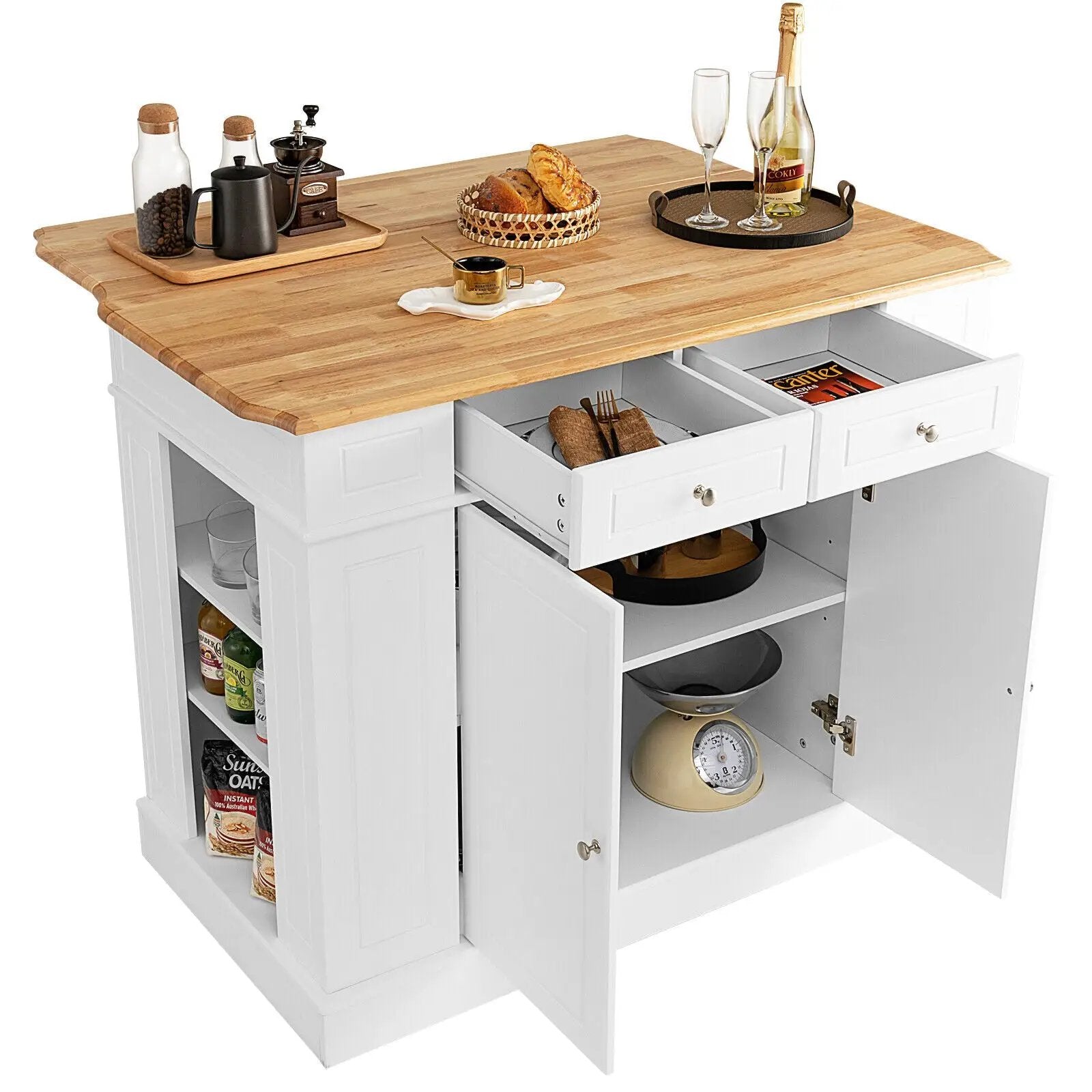 Kitchen Island with Storage and 3-Level Adjustable Shelves by DirectDeals